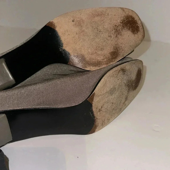 Stuart Weitzman Square Open Toe Textile Textured Block Slim Heels - Picture 6 of 6